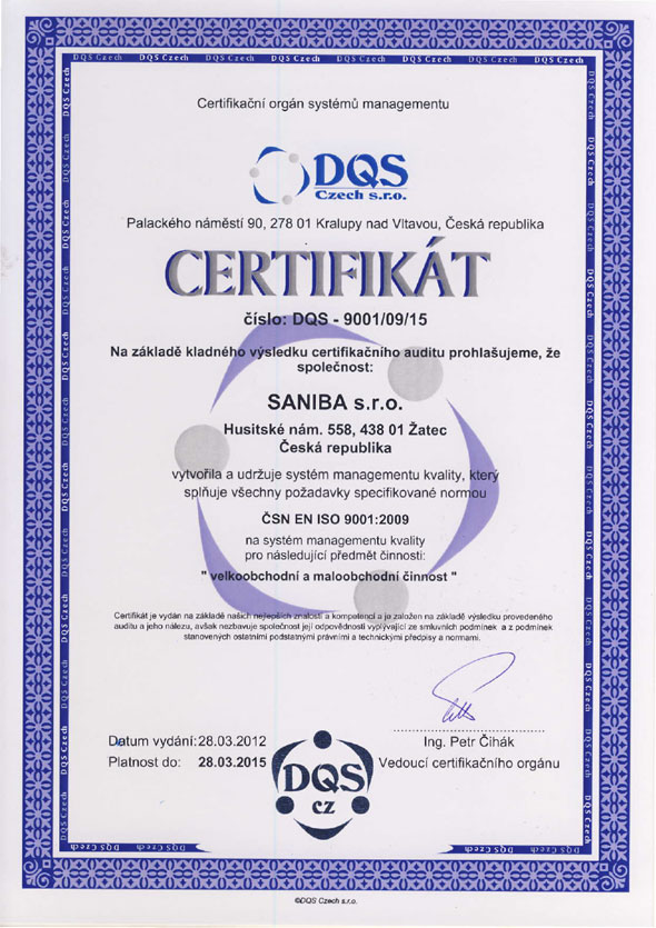 certifikát ISO 9001:2001